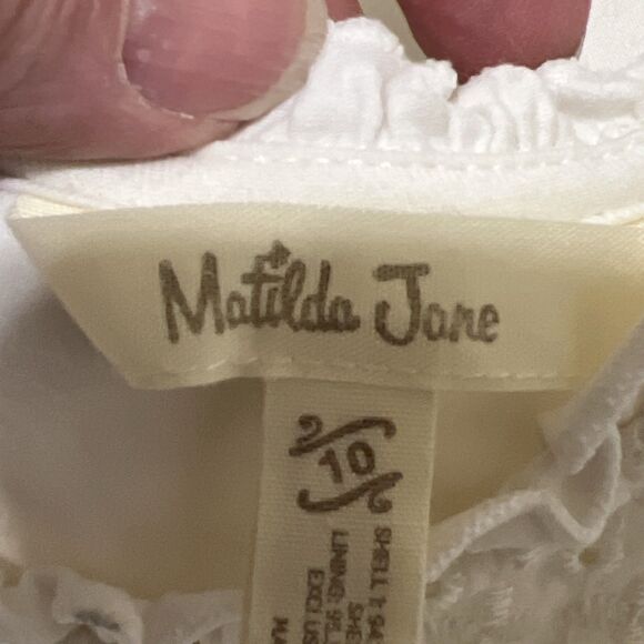 Matilda Jane Ivory Cottagecore Crochet Lace Dress 10 Button Pink Stripe Boho - Picture 4 of 14